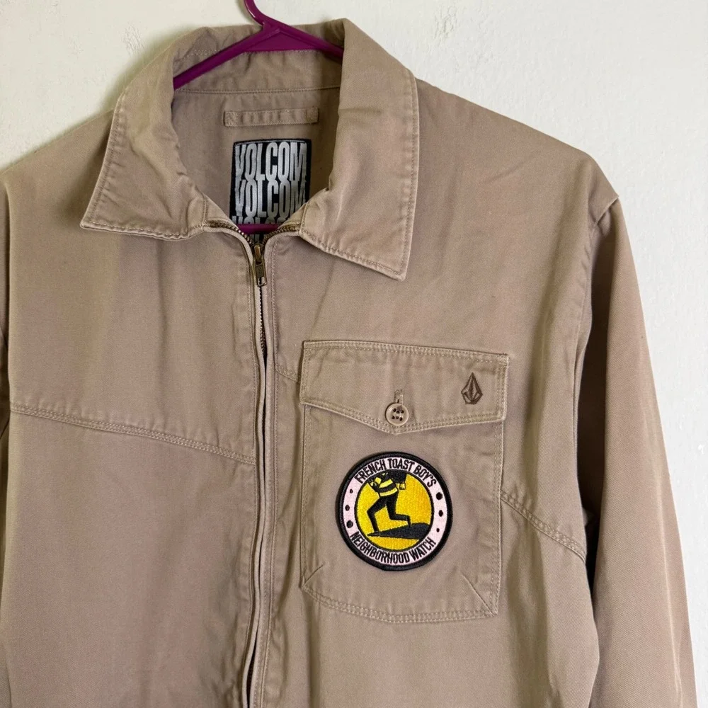 Volcom Freakin Jacket Mens XL Tan Full Zip French Toast Boys Patch A1531000
